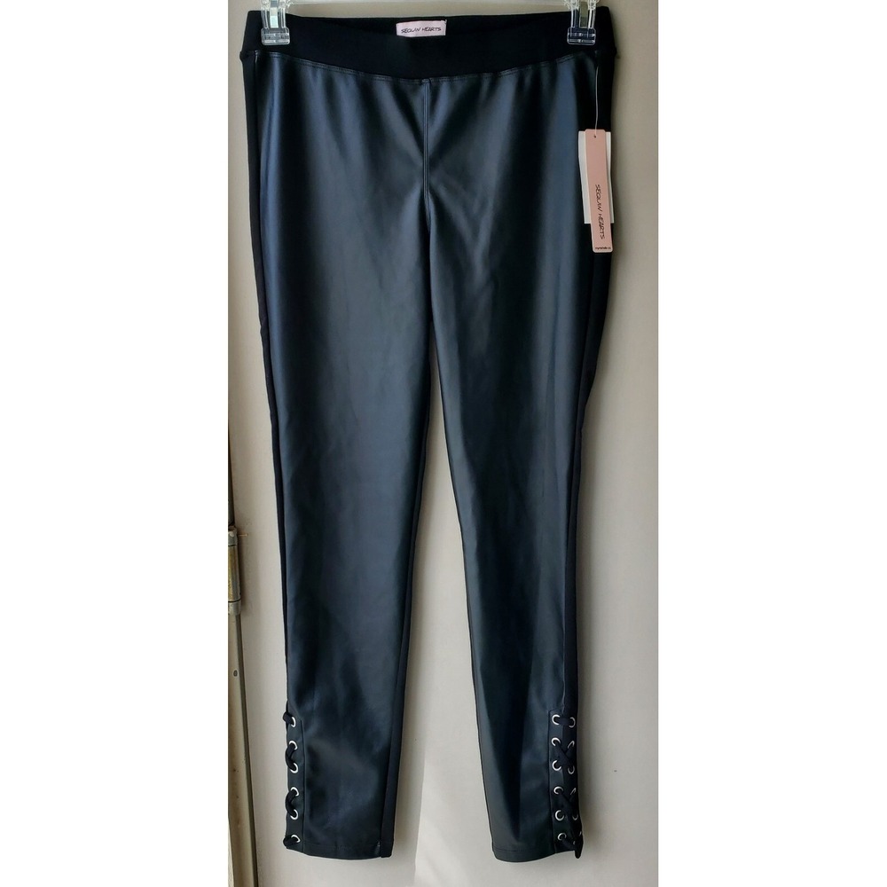 Sequin Hearts Leggings Womens Medium Faux Leatherâ Goth Rock Lace Up Pants NWT